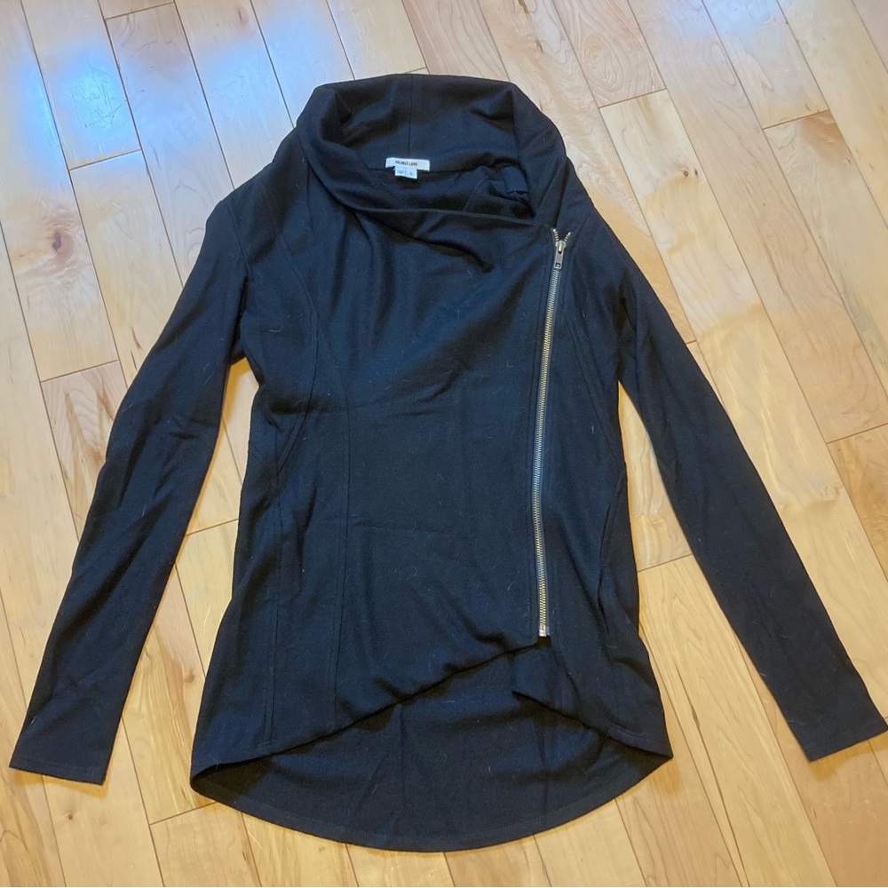 Helmet Lang Black Asymmetrical Zip Up Wool Cowl neck Jacket Size small